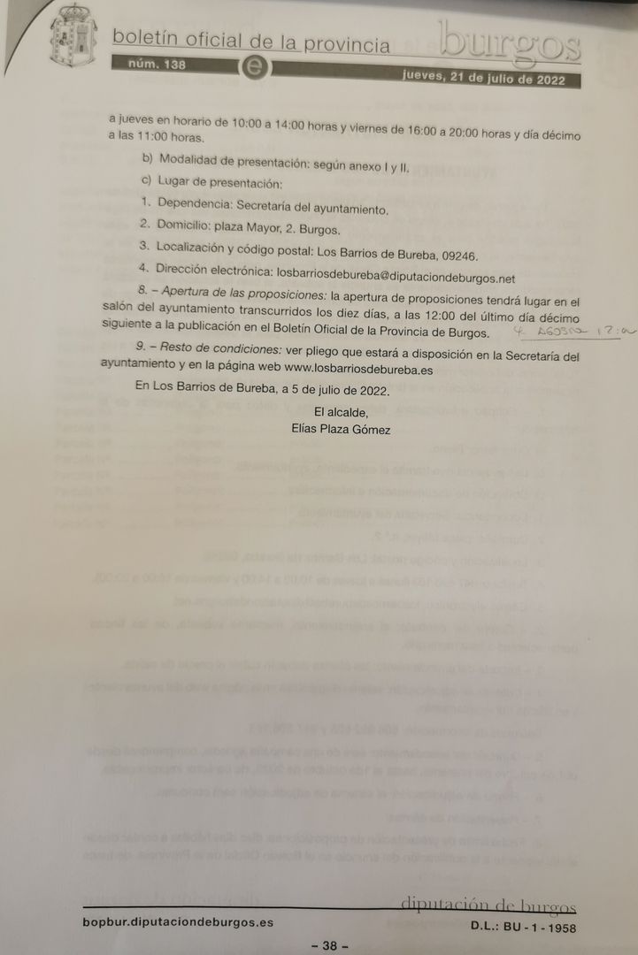 PLIEGO DE CONDICIONES ARRENDAMIENTO FINCAS LOS BARRIOS DE BUREBA